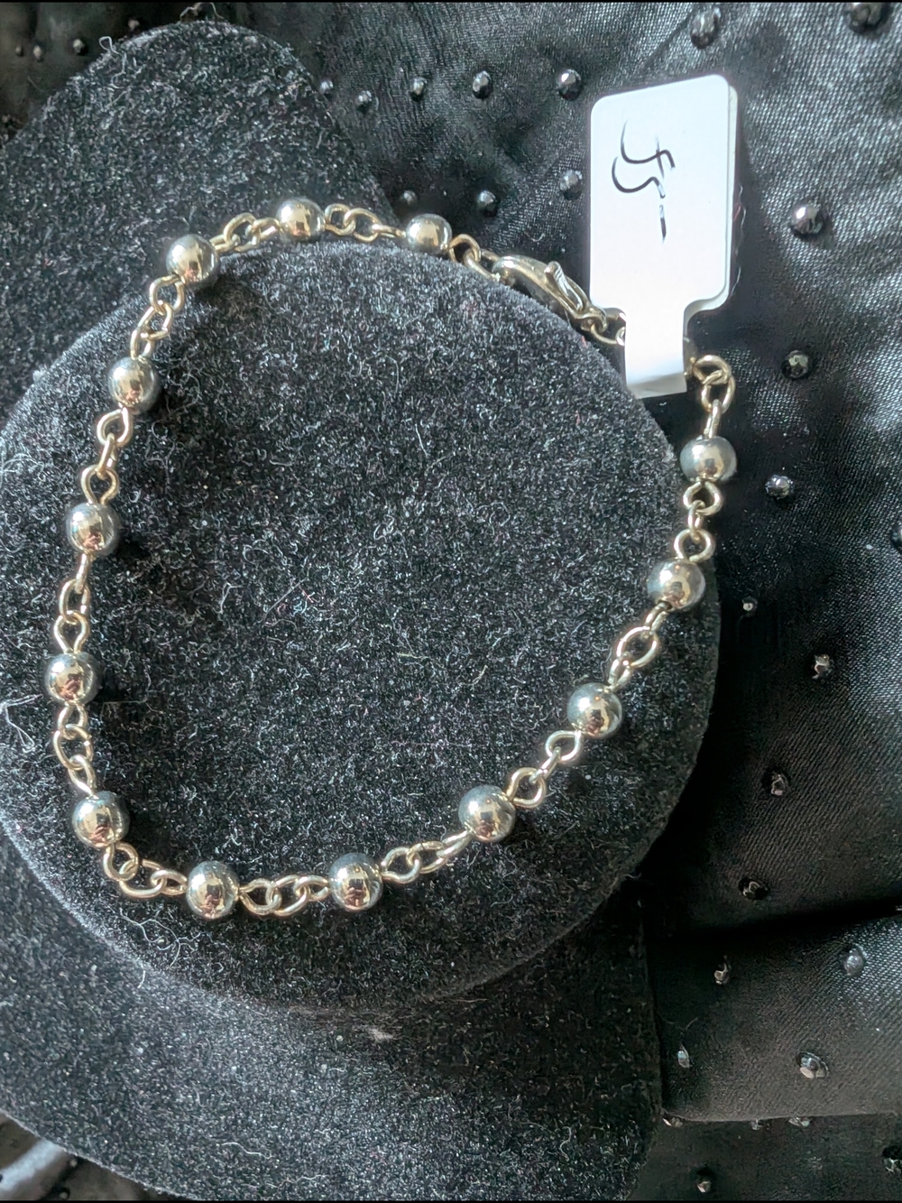Vintage Silver Tone Beaded Chain Bracelet - Women Jewelry #55